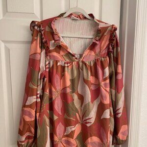 FANTASTIC FAWN Silky Flower Tiered Mini Dress Size Large